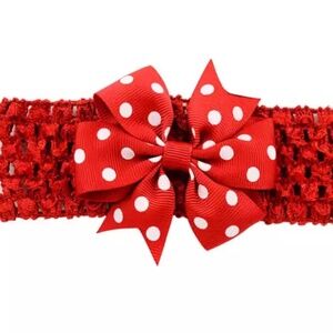 Red Polka Dot Ribbon Bow With Elastic HairBand-Dual-use Hair Clip Headband